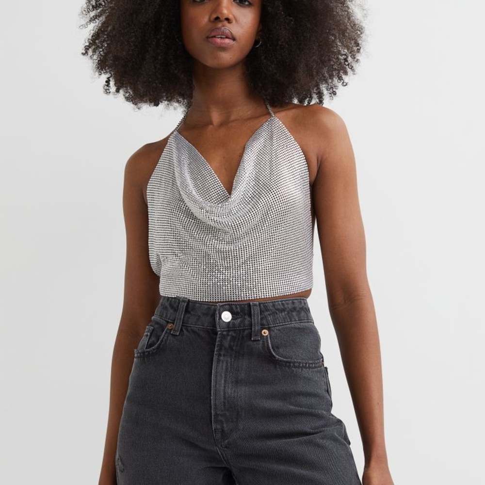 h&m silver metal top